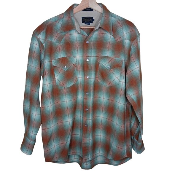 Pendleton Canyon Flannel Wool Pearl Snap Long Sleeve Button Down Mint Green - Picture 1 of 11